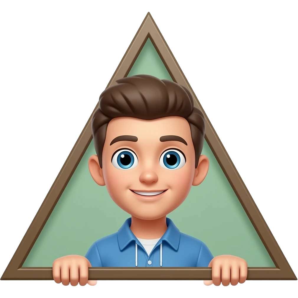 3D boy holding triangle shape emoji