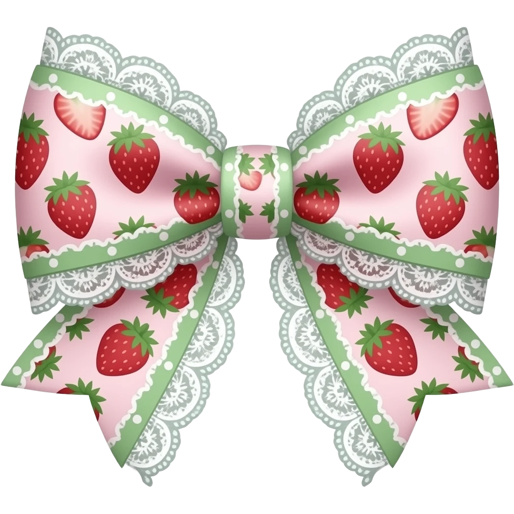 pink and green with strawberry rococo pattern on bow lace coquette bow emoji