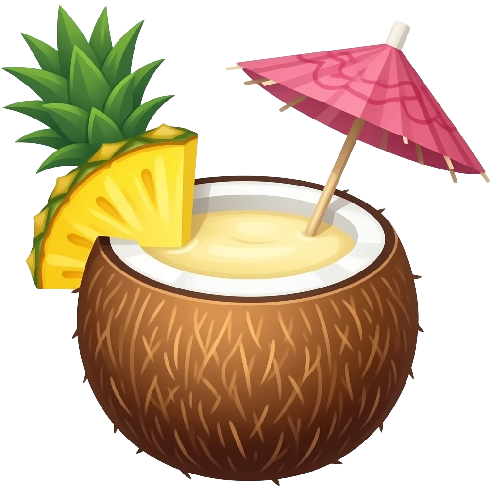 pinacolada in a coconut, less detail, simple emoji