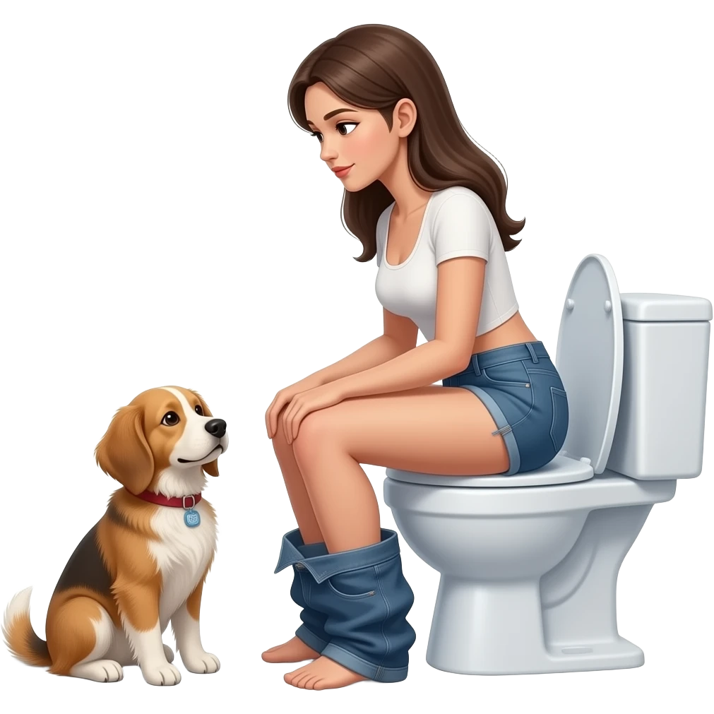 Female dog furry person woman sit on toilet pants down side view emoji