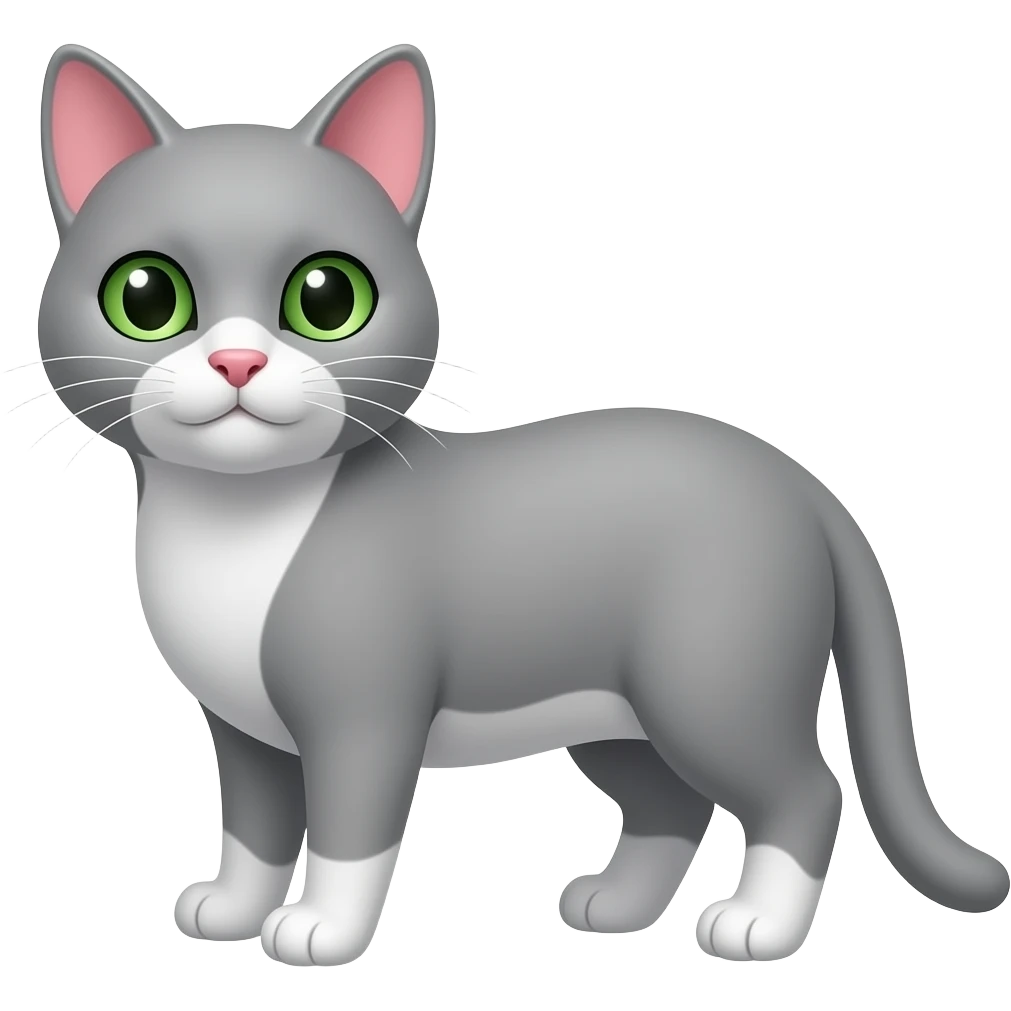 A pure pale gray cat with green eyes, a pink nose, and pink paw pads. emoji