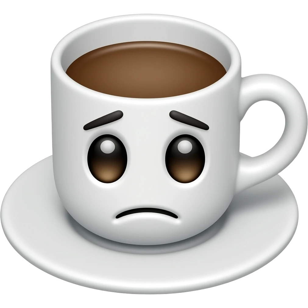 coffee cup animated whith eyes and mouth with a very little sad emoji