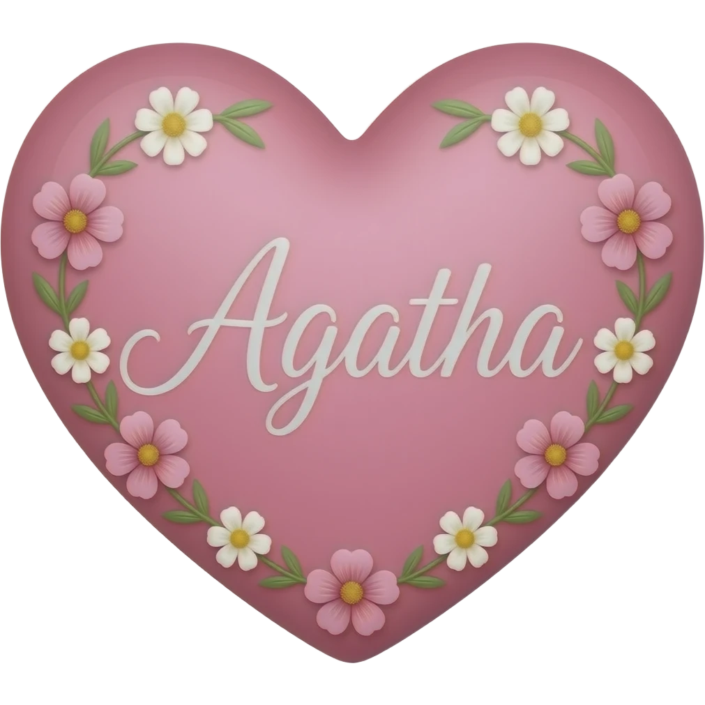 Coração cor pink com flores no meio o nome Agatha letra linda emoji