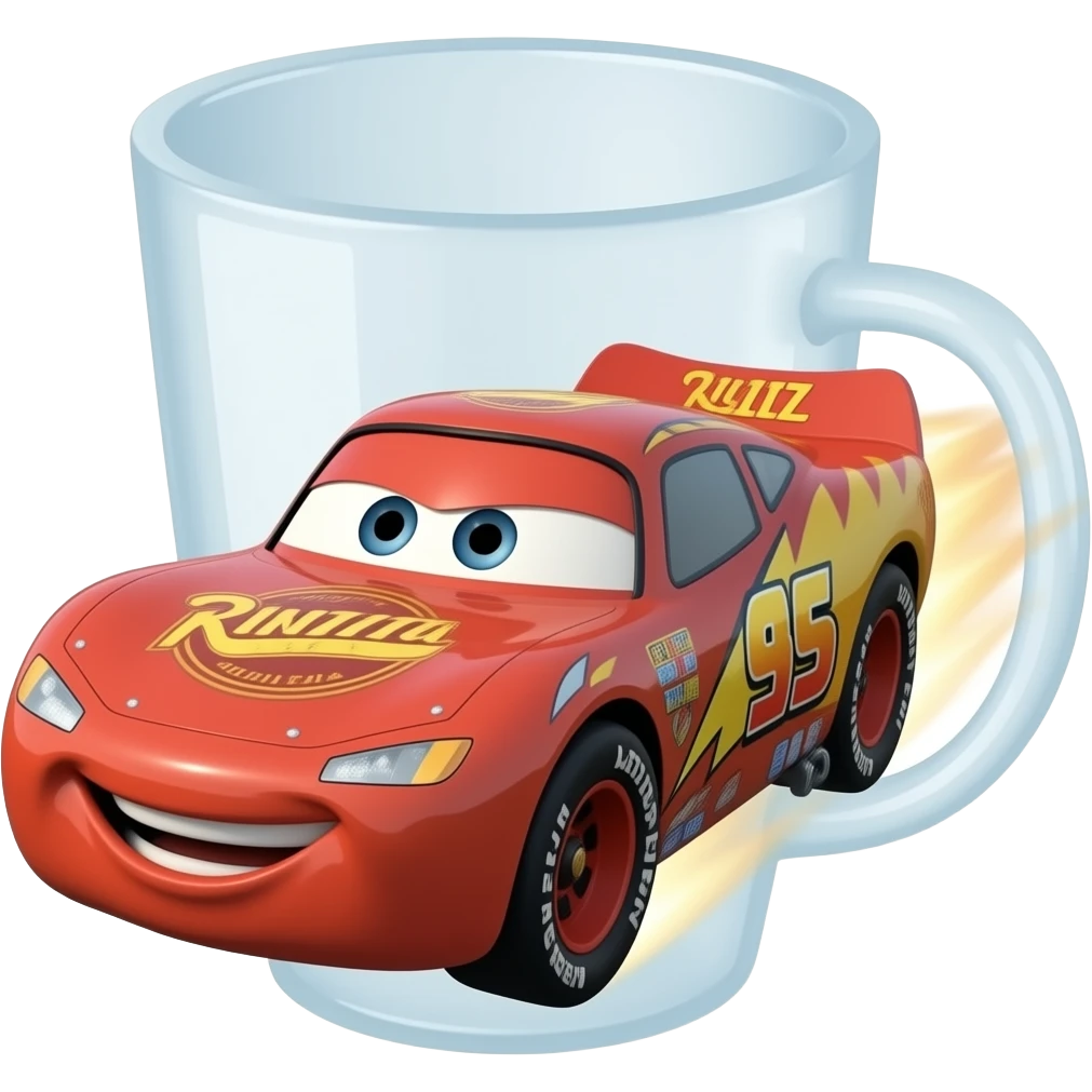 hazlo volando al rayo mcqueen y que tenga una copa emoji
