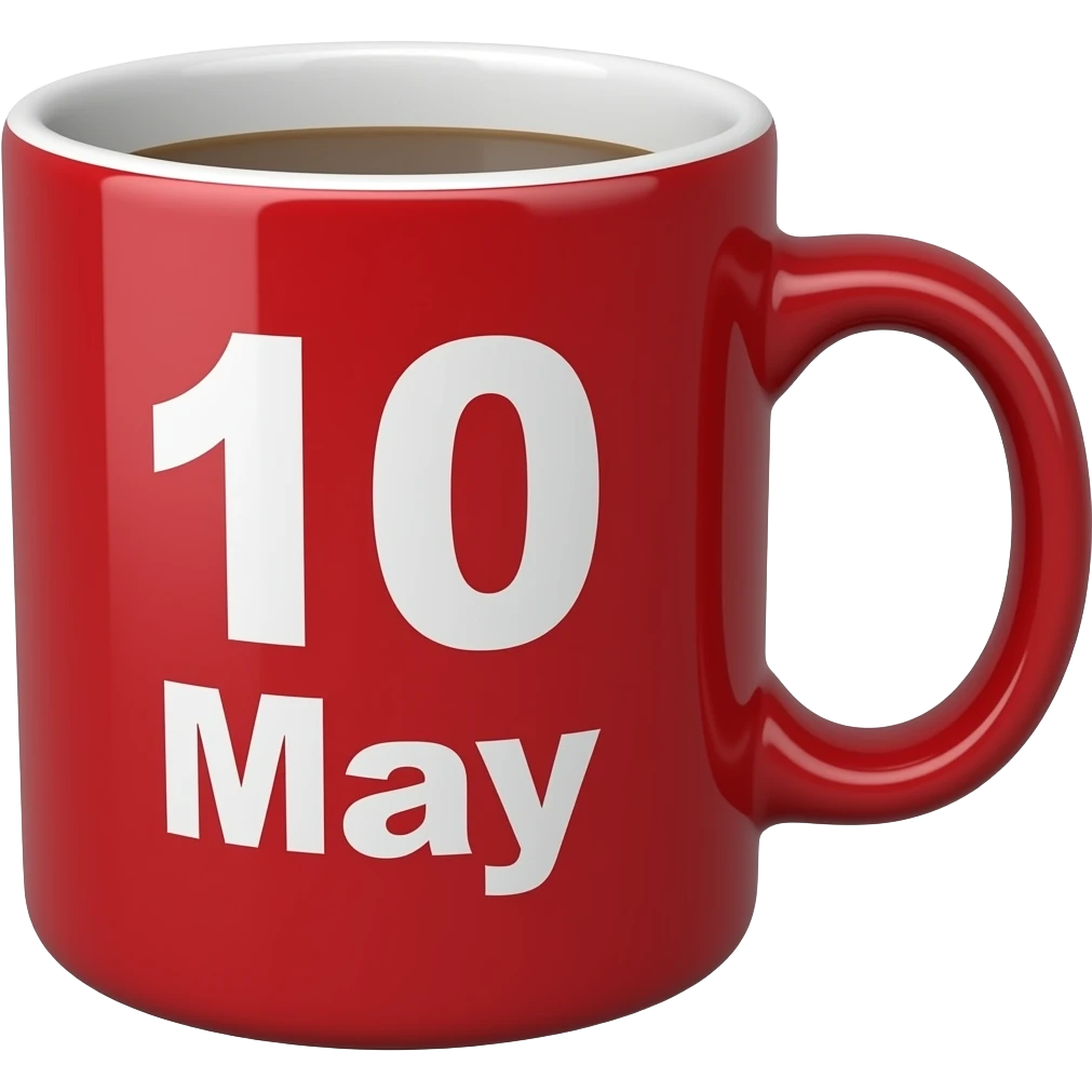 Filiżanka z kawą czerwona biały napis 10 may emoji