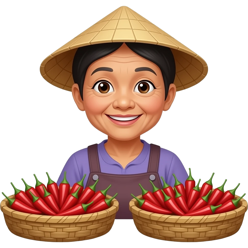 A Thai old woman is selling Thai chili peppers at the market emoji
