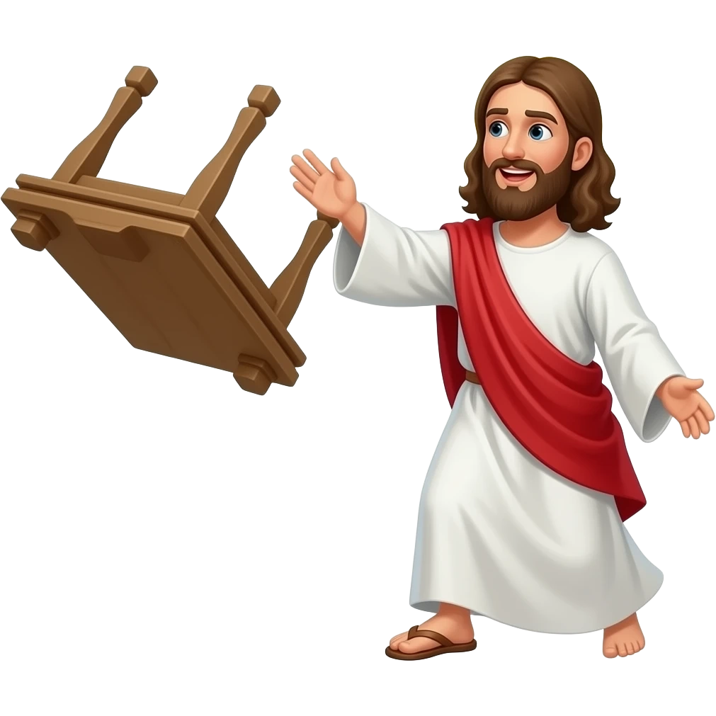 Jesus throwing upside down table with IRS emoji