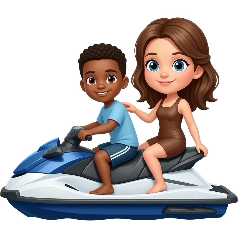 ولد اسود في دراجة مائية و معه فتاة سمراء emoji