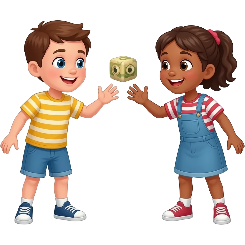 2 kids throwing a small a square bean bag towards each other emoji