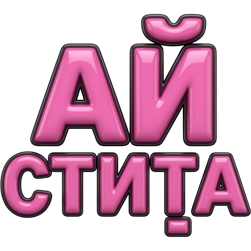 Glossy pink 3D text “АЙ СТИГА” in Cyrillic, Twitch emote style, thick black outline, transparent background, centered composition emoji