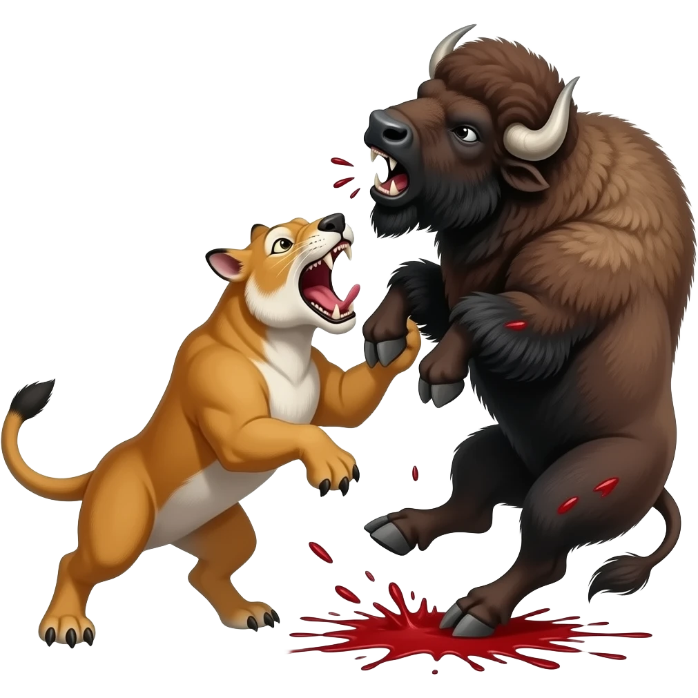 Smilodon and bison battle smilodon kills bison makes him bleed with blood and bison throws smilodon and thud emoji
