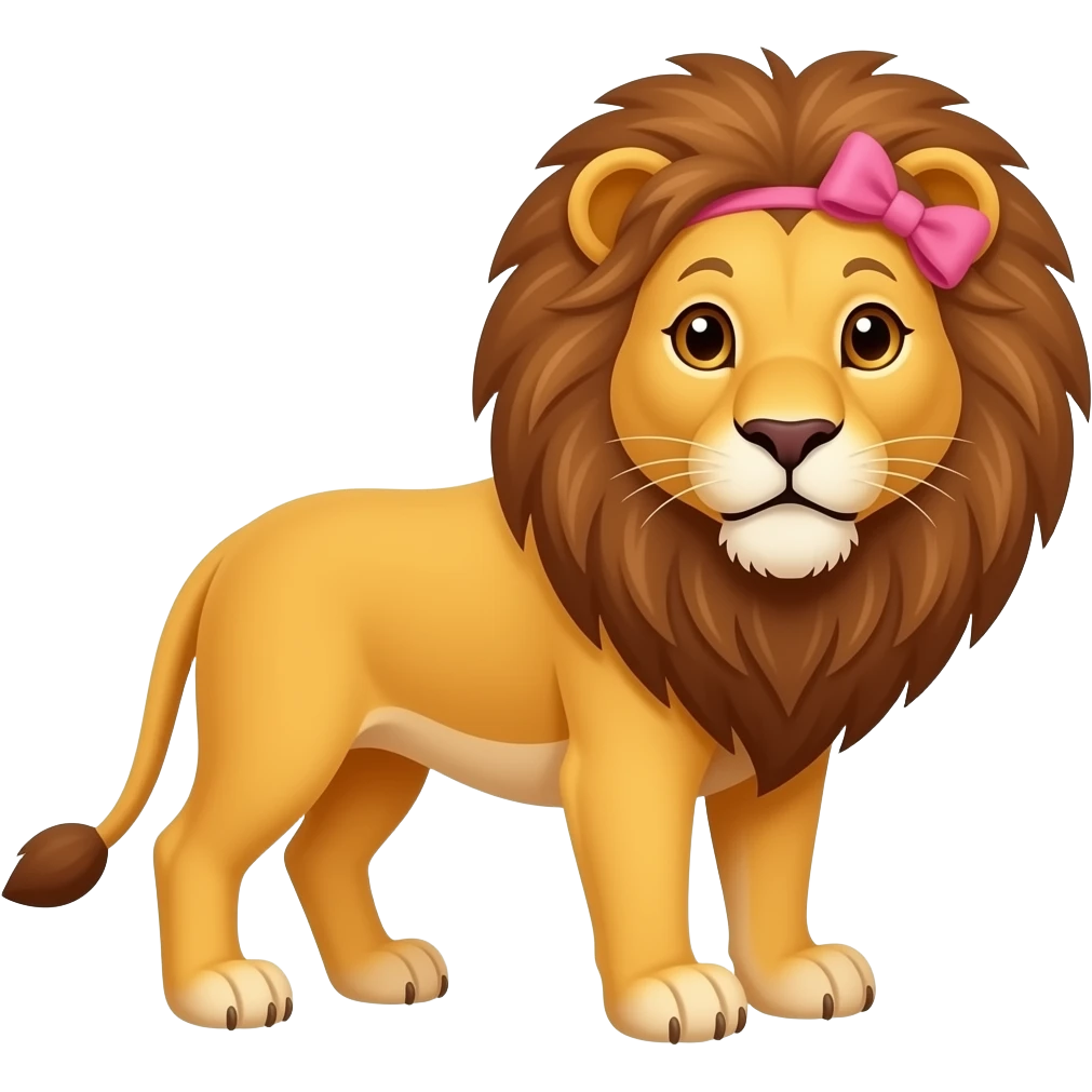 Haz un león con un moño rosa 🎀 en la esquina superior derecha emoji