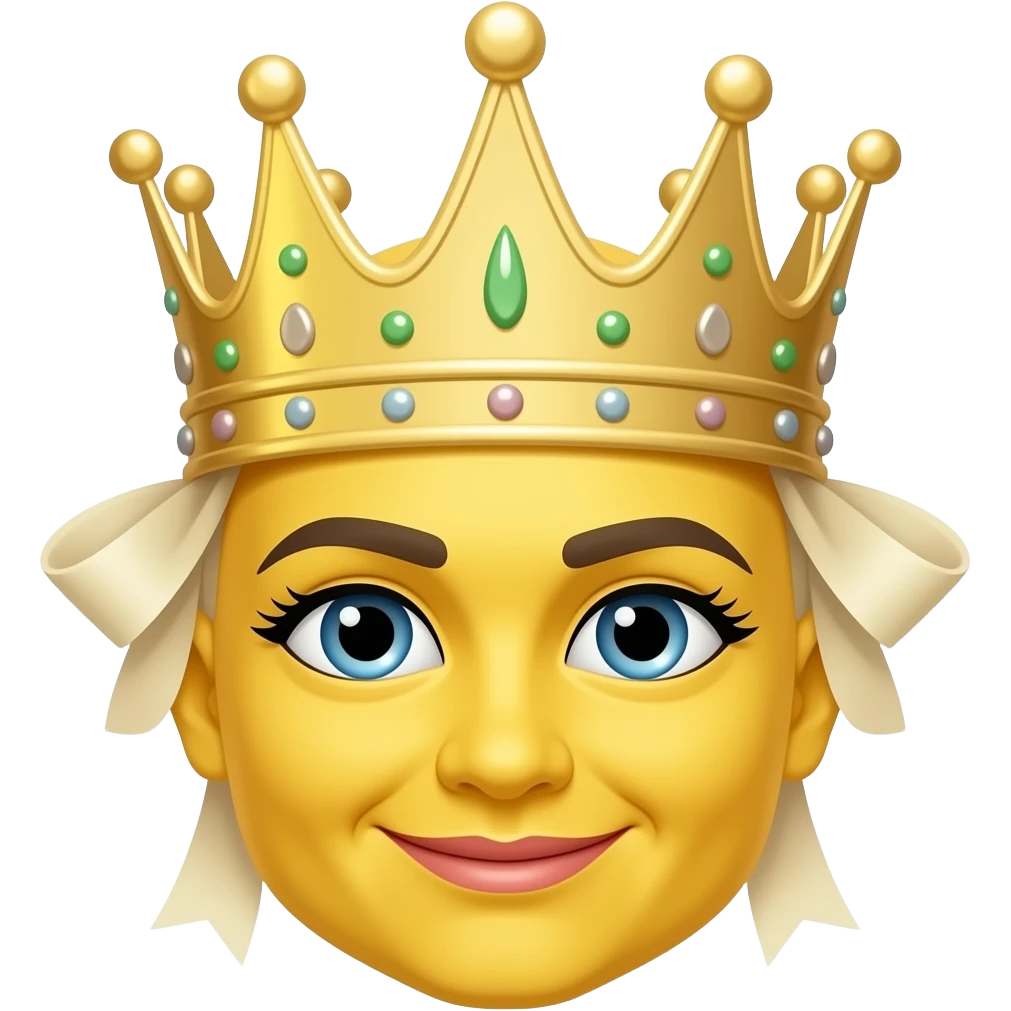 속눈썹 붙인 퀸 왕관이랑 리본 얼굴은 아이폰 기본 얼굴 이모지 스타일 (노란얼굴이모지) emoji