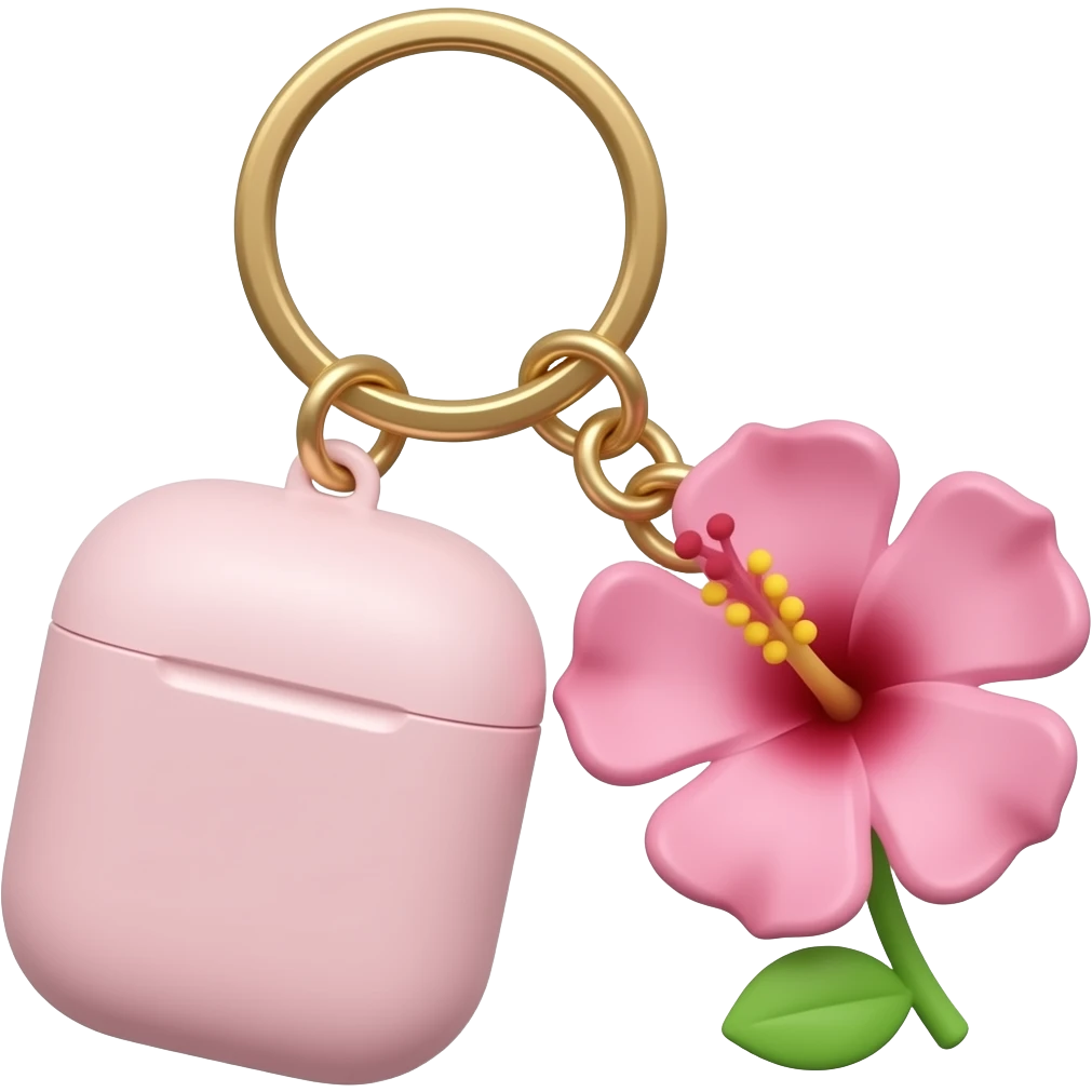 Air pod porte clé kawaii rose au milleu un hirbicus emoji