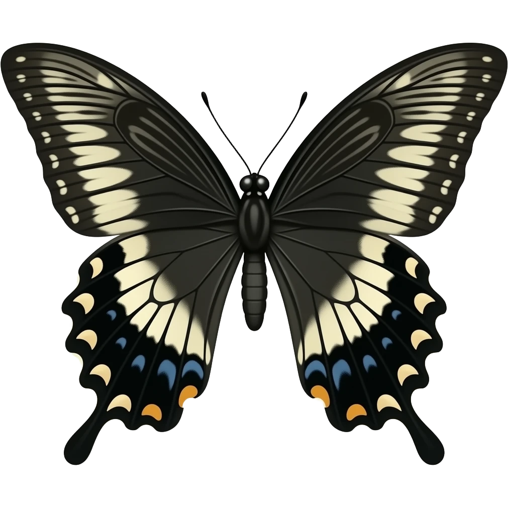 black butterfly with beige sparkles, glossy emoji