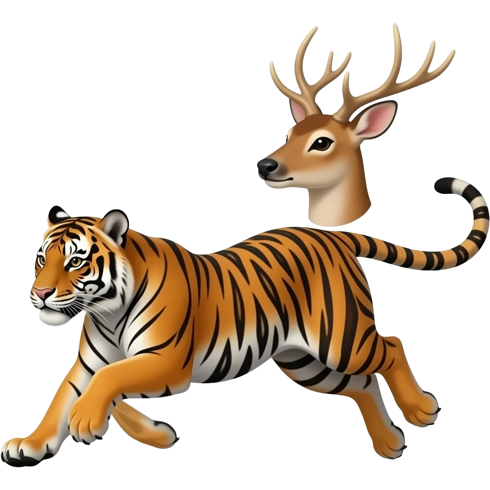 Cartoon tigeress chasing a sika deer emoji