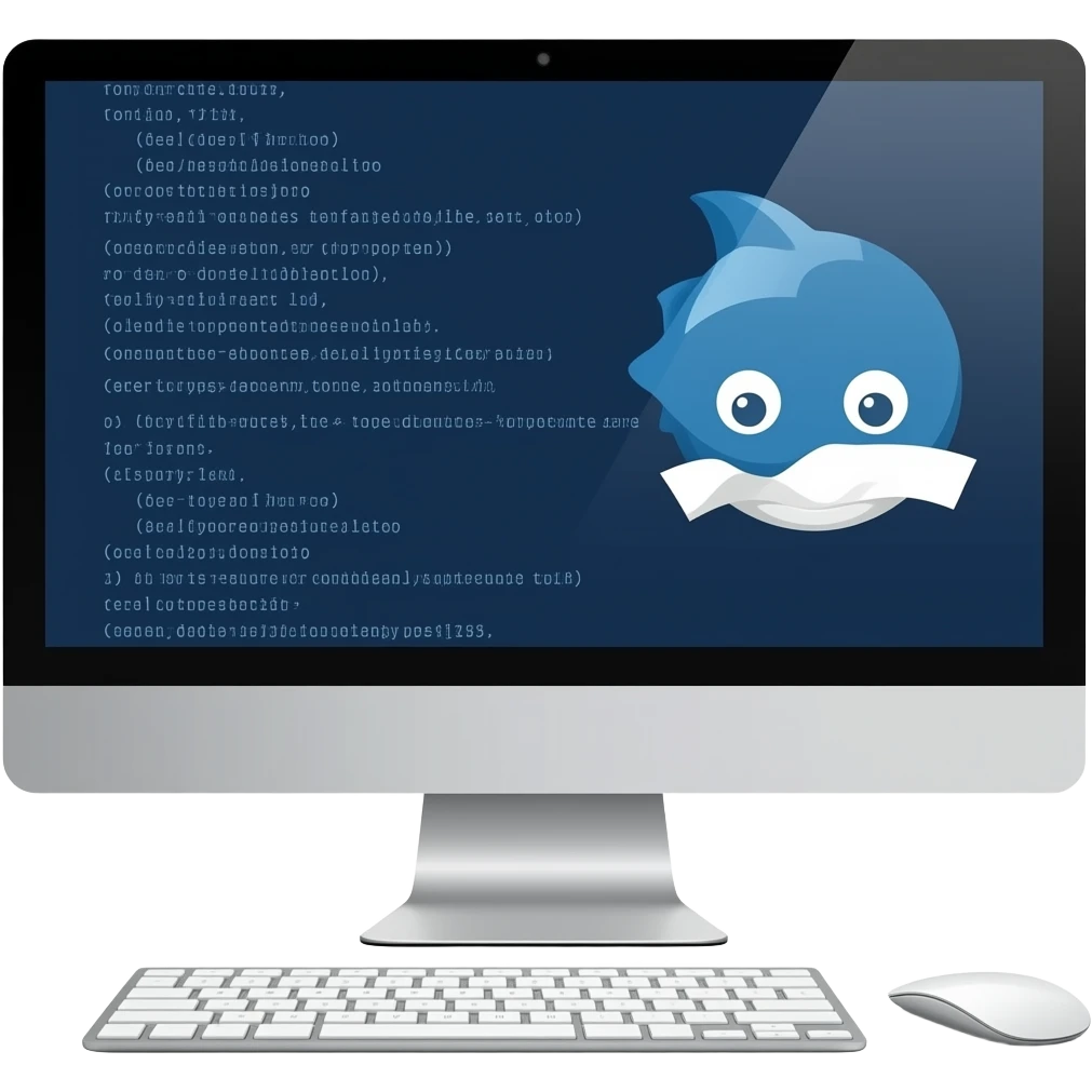computer with code and drupal emoji