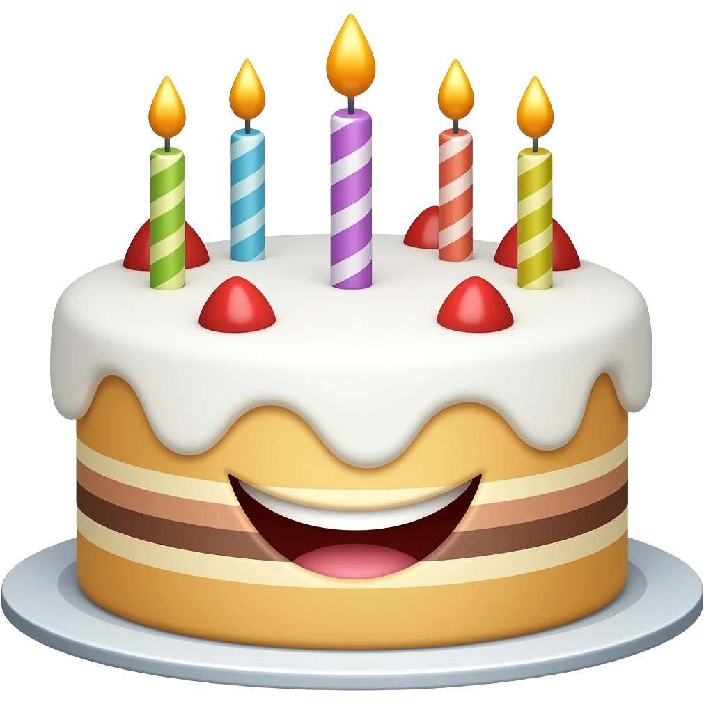 Happy face with birthday cake emoji