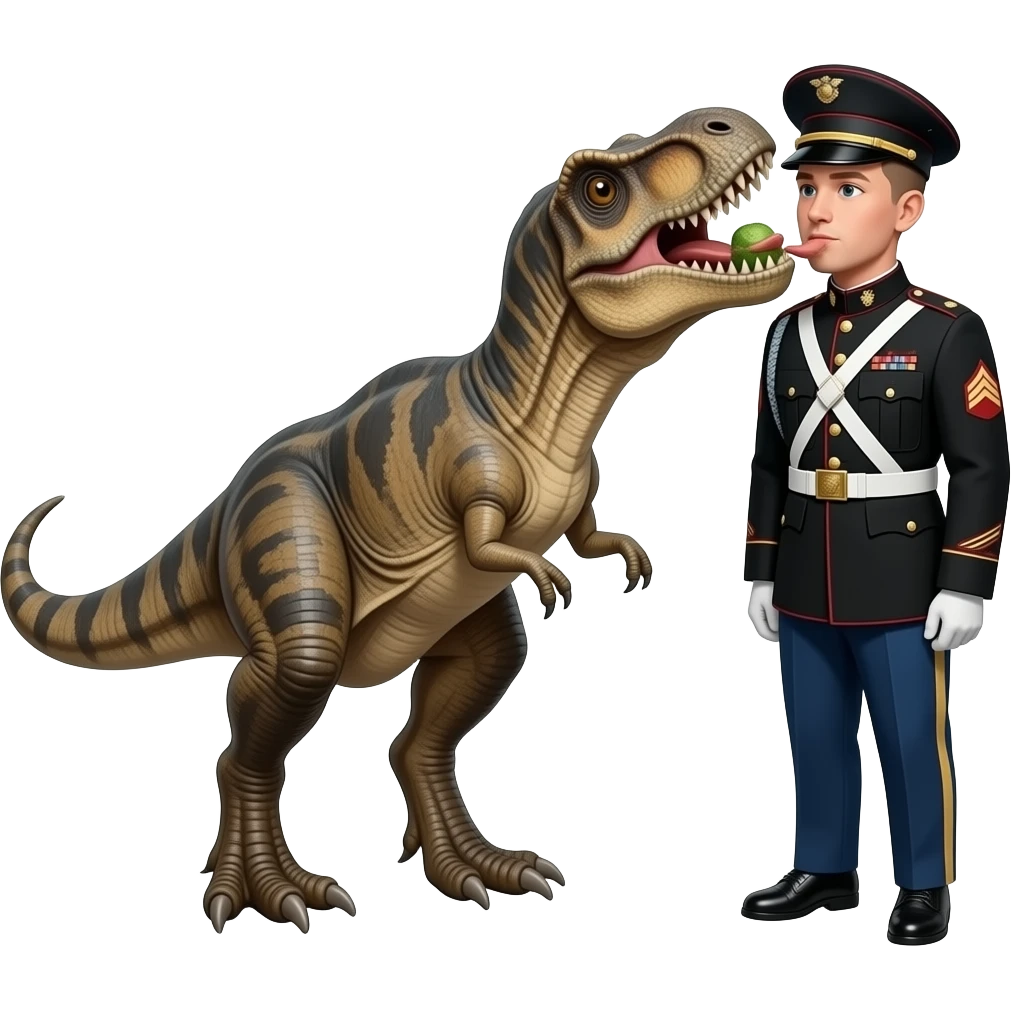 dinosaur eating soldger who wears black uniform emoji
