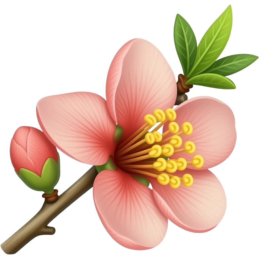 нарисуй цветение Chaenomeles japonica Maulei на ветке emoji