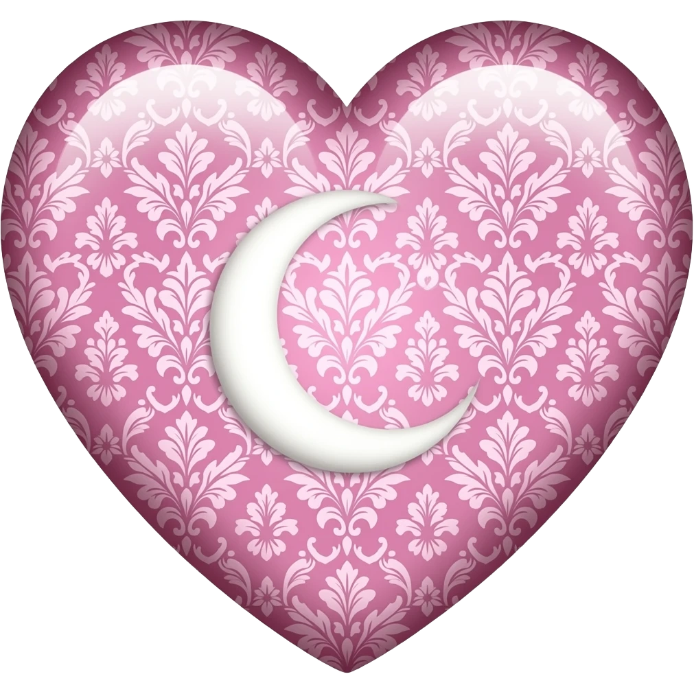 Rosy shiny glossy sparkly romantic pastel damask moon heart emoji