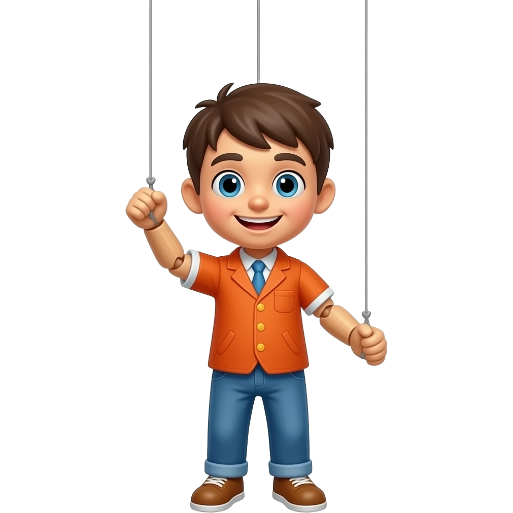 Wooden Puppet with clothes  on a string emoji