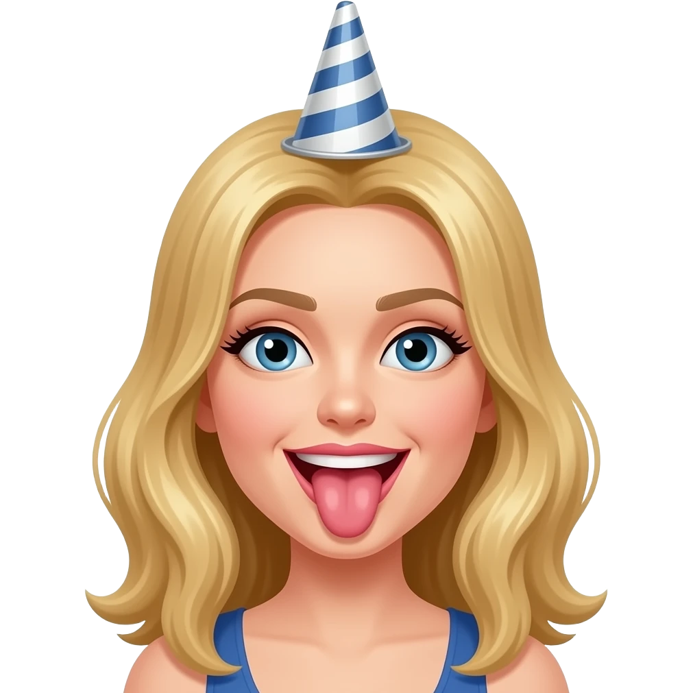 Une femme blonde jolie folle avec un petit entonnoir sur la tete qui tire la langue emoji