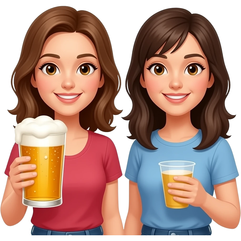 Woman with large beer glass and women with plastic cup emoji