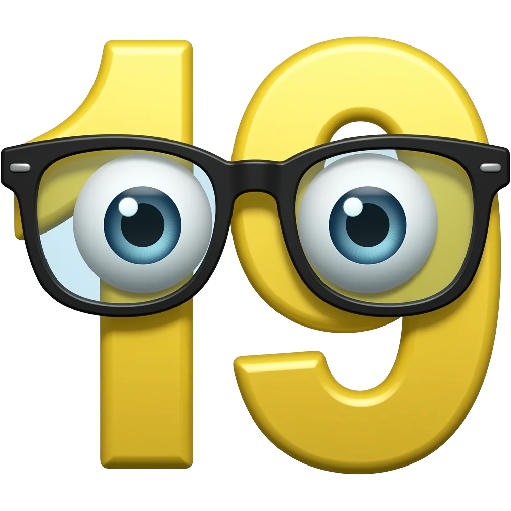 A yellow number 19 with glasses it has eyes emoji