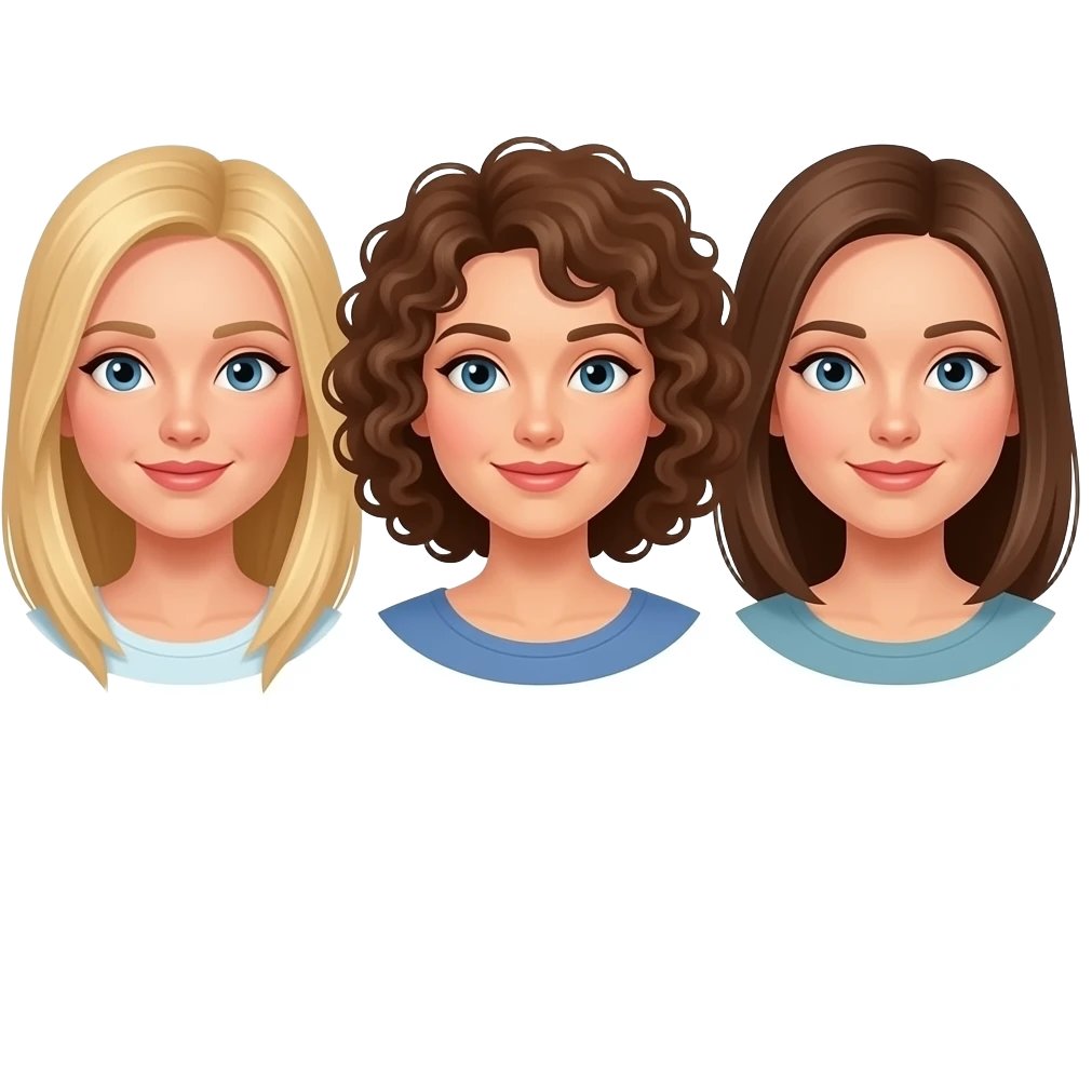 Triplets. All 3 Caucasian, one blond, one curly brunette, one straight brunette emoji