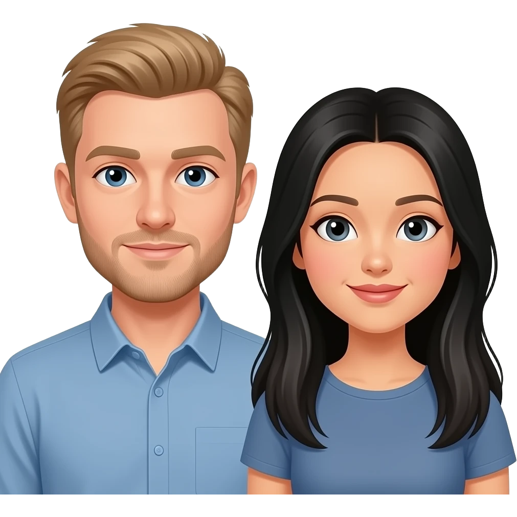 Dark blonde Caucasuan man asian woman long hair emoji