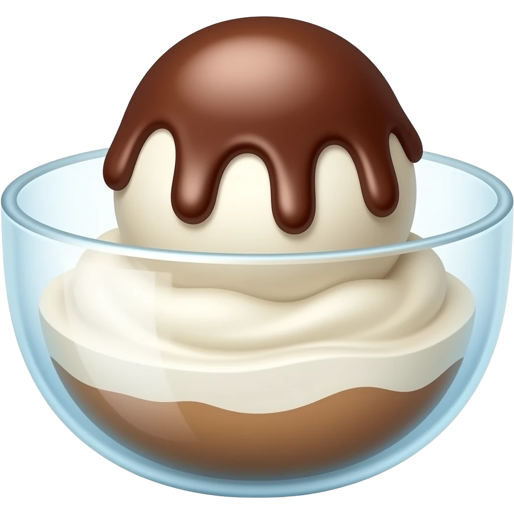 yogurt icecream with chocolate syrup in a glass bowl emoji