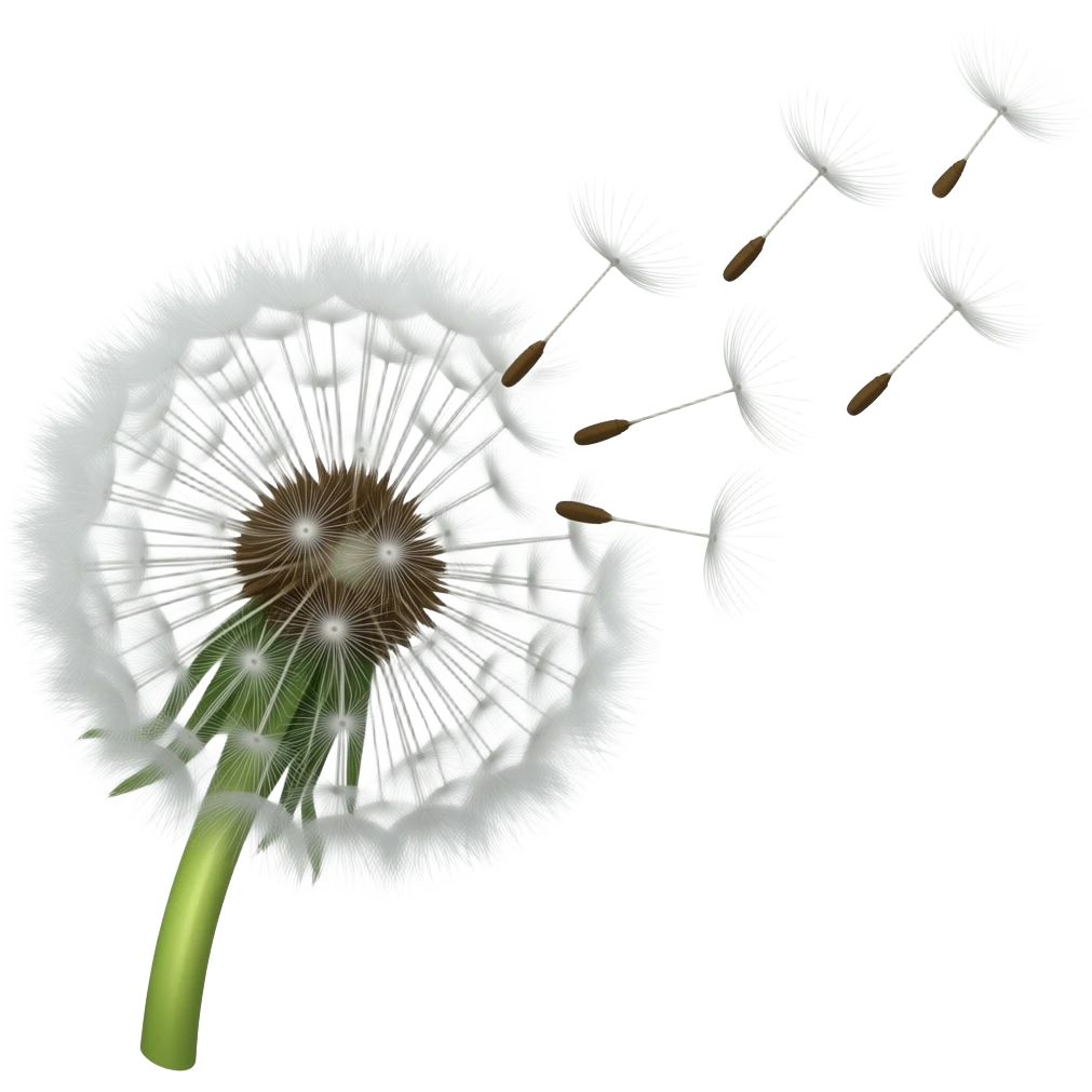 Dandelion flower whose some of the seeds are flying emoji