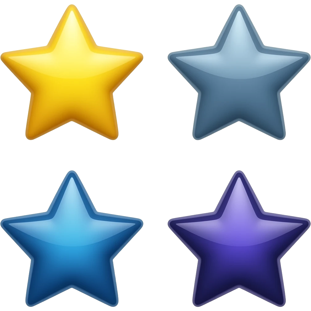yellow star on the side (next to the star), two shiny (colors: medium, slate blue, velvet indigo), minimalism emoji