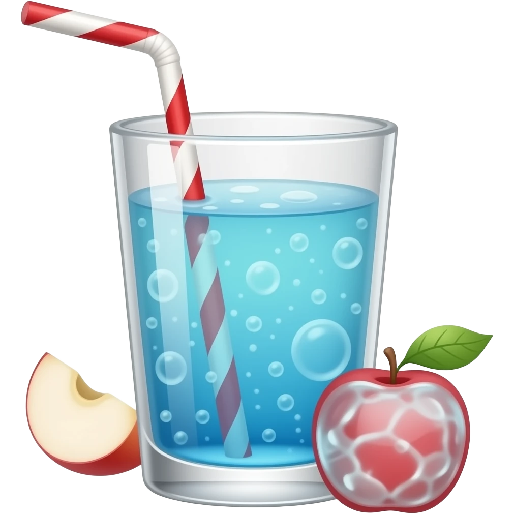 cute apple soda drink, sky blue soda with red apple syrup, clear cup, 3d emoji style, no text emoji