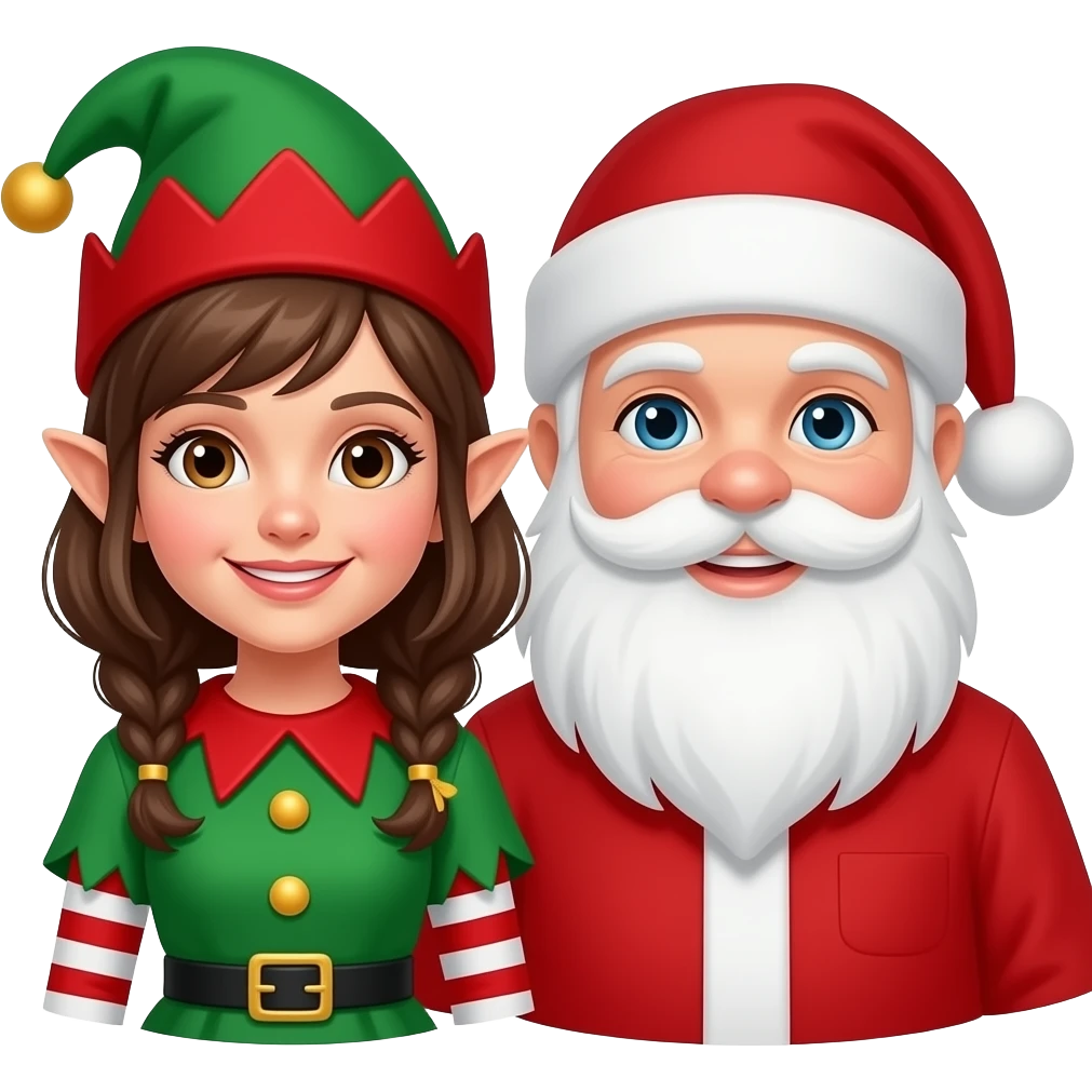 Two girl Christmas elves and santa emoji