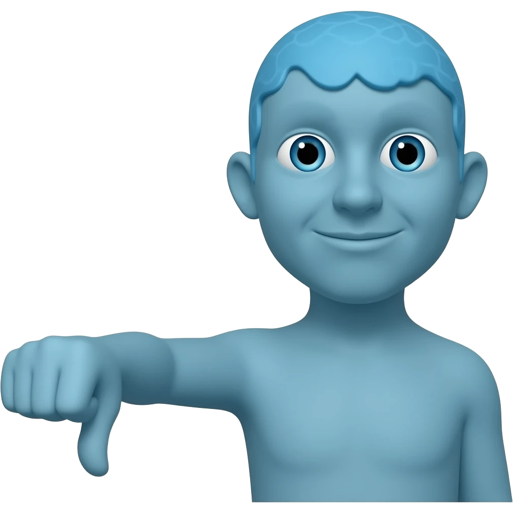 blue guy sqiggly neck with one arm doing thumb down finger middle up emoji