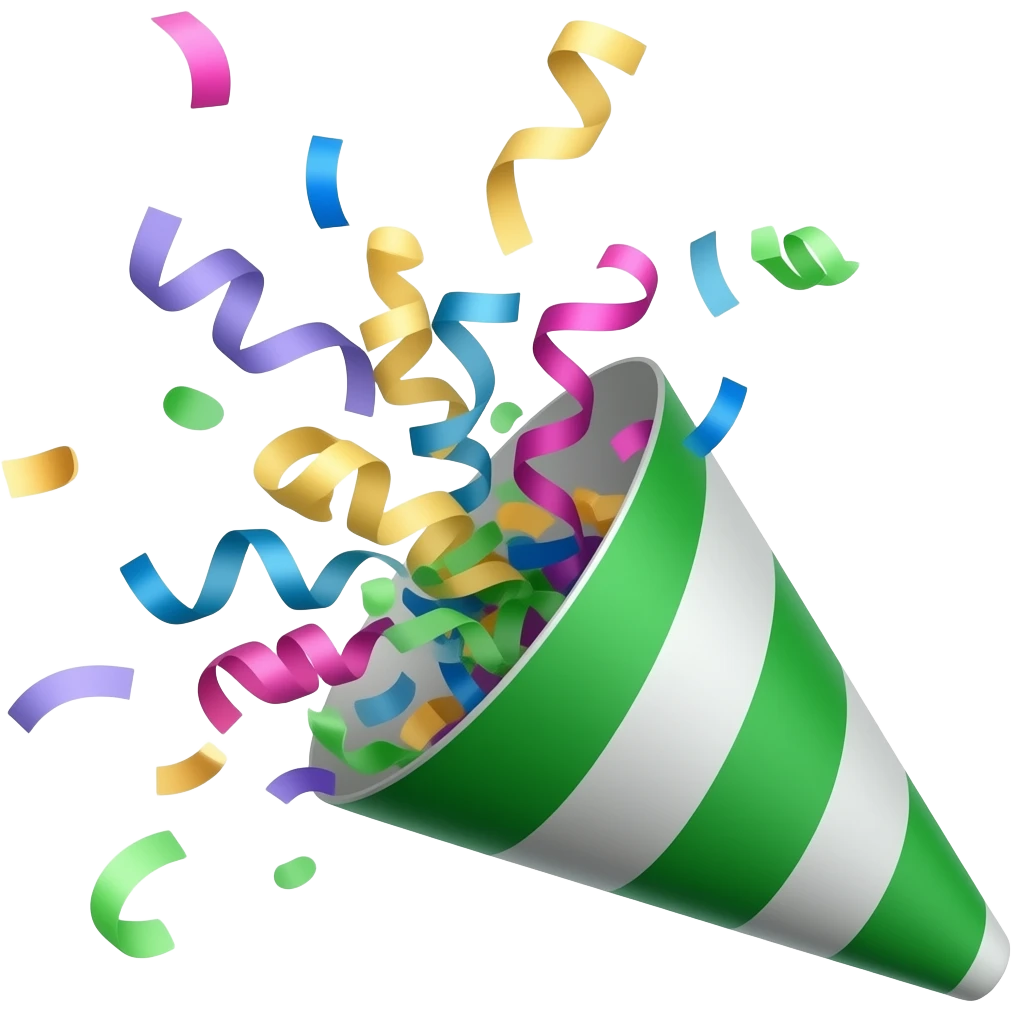 ios emoji style green party popper  with some confetti flying out from inside emoji