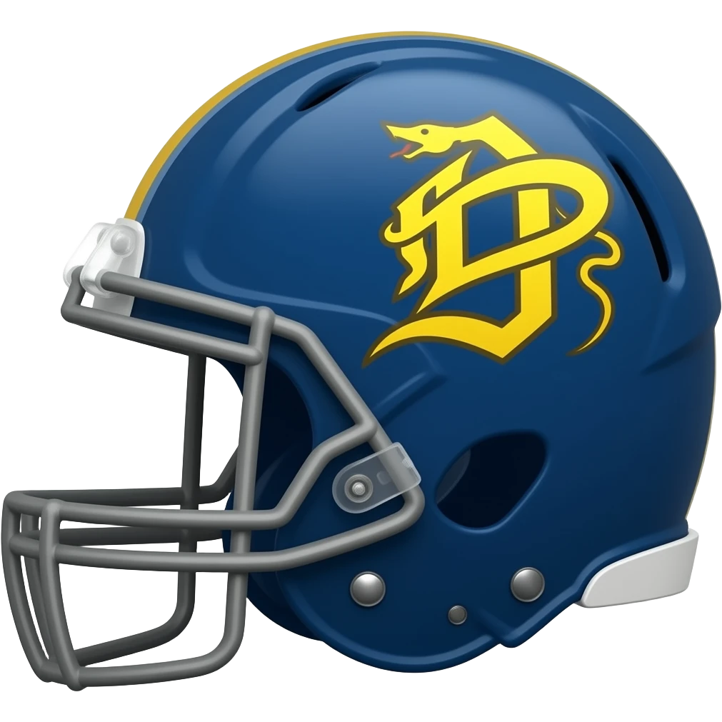 Blue football helmet with yellow snake in the shape of a capital D logo emoji