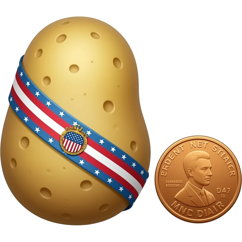 A light brown $1 with a half potato as president picture. emoji