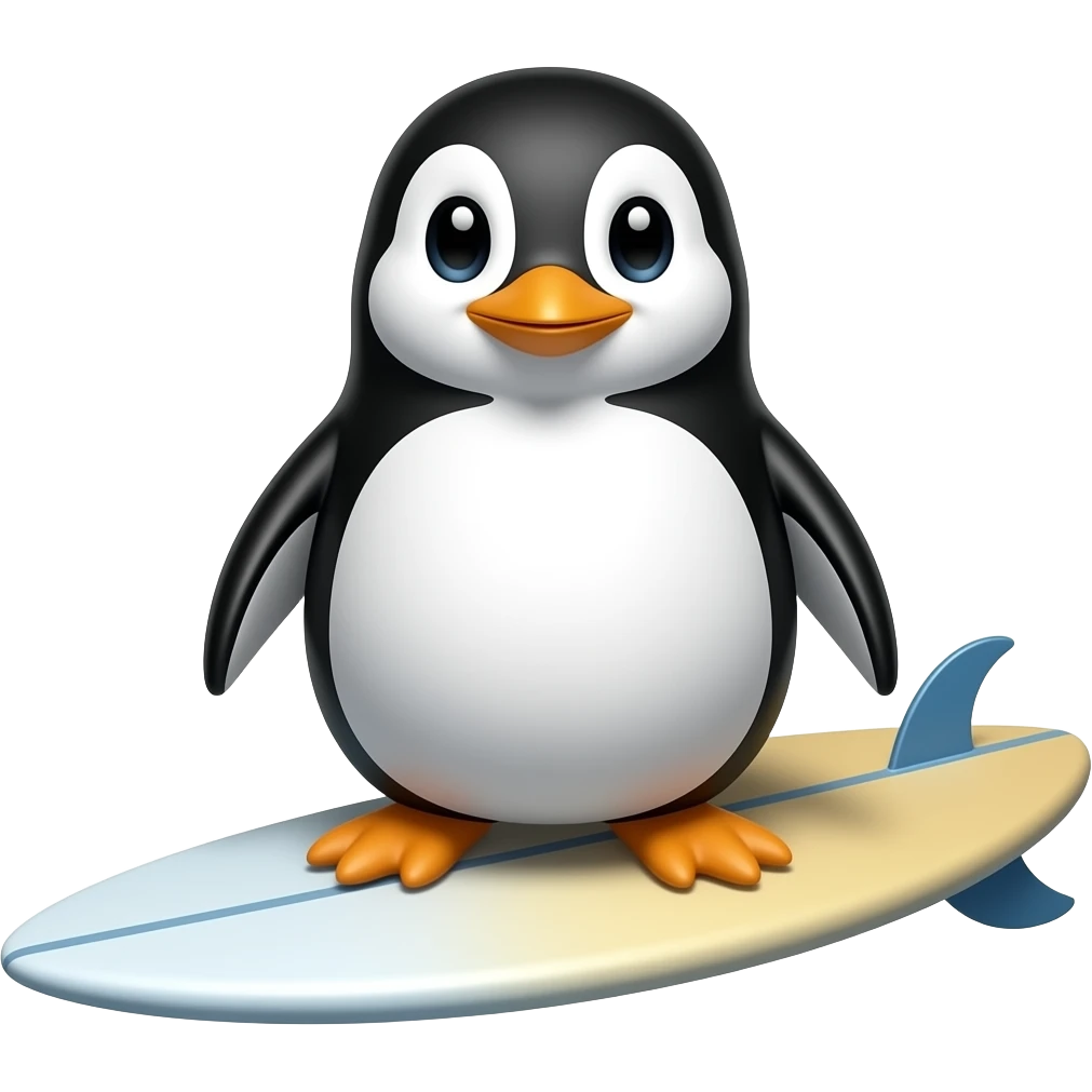 Penguin on a surfboard emoji