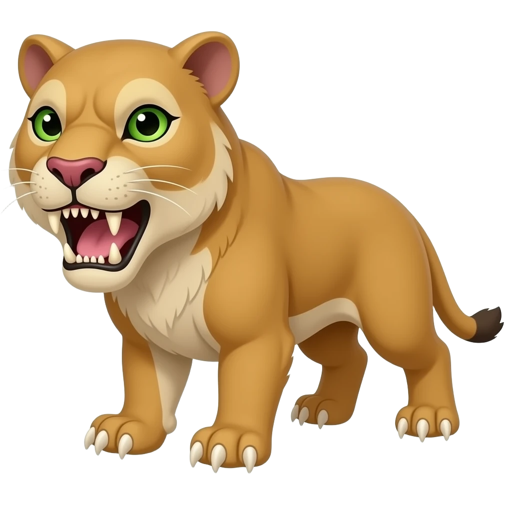 Smilodon with green eyes white claws pink nose emoji