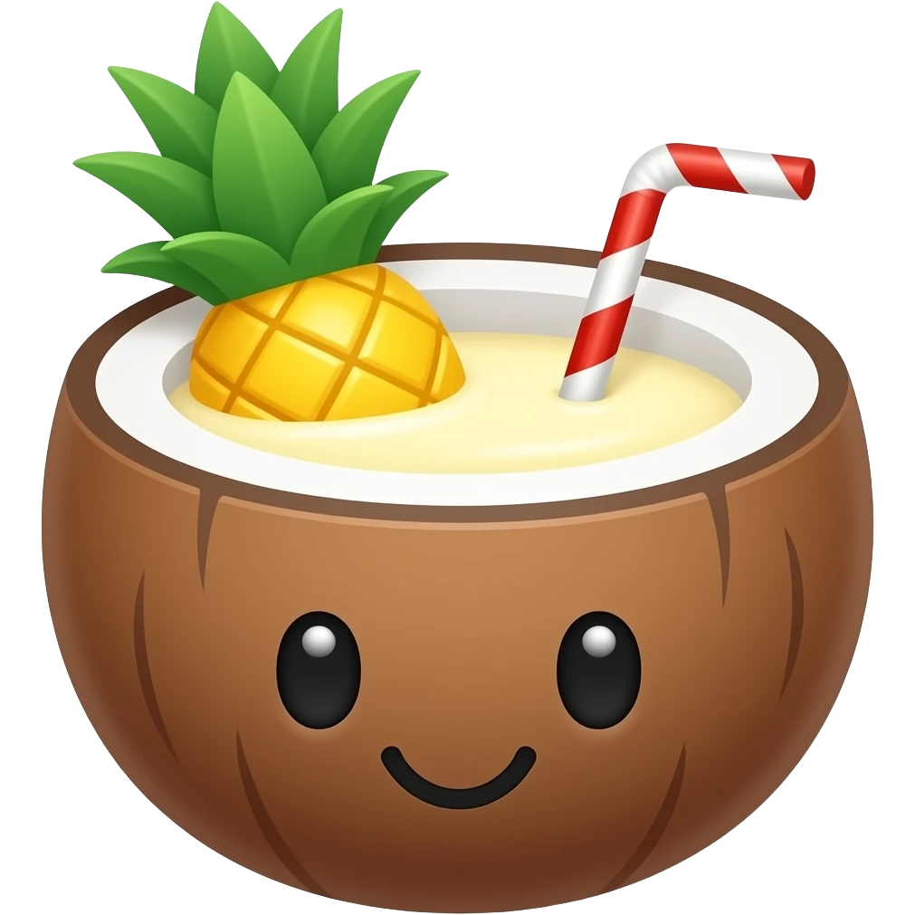 pinacolada inside coconut, cute, simple emoji