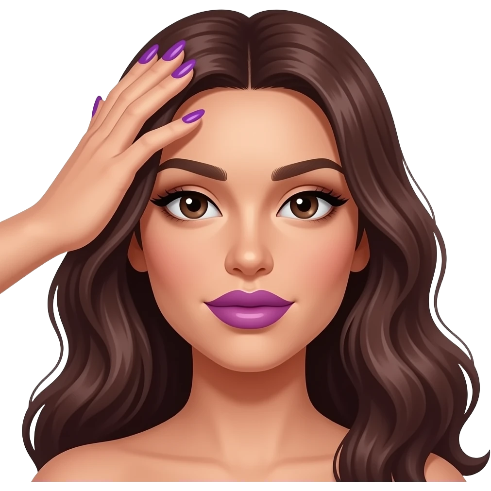 ایموجی با لب بزرگ و دست روی سرش و ناخن های بنفش بلند emoji