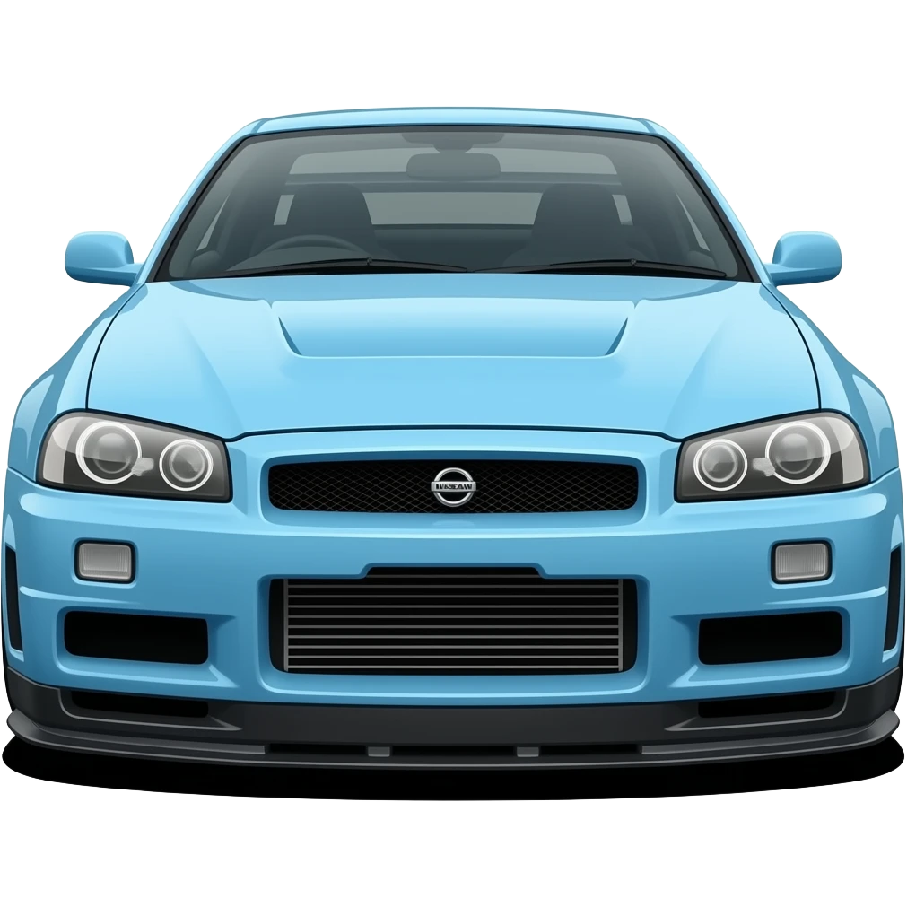 Make a nissan gtr r34 with body kit baby blue and take away the air wind lines around the car emoji