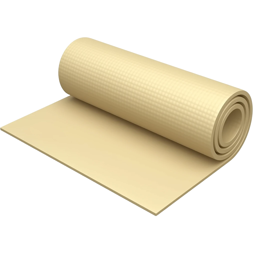 creme half rolled out yoga mat with only a rolled side the other side is on the floor straight that has the same style as iphone emojis emoji