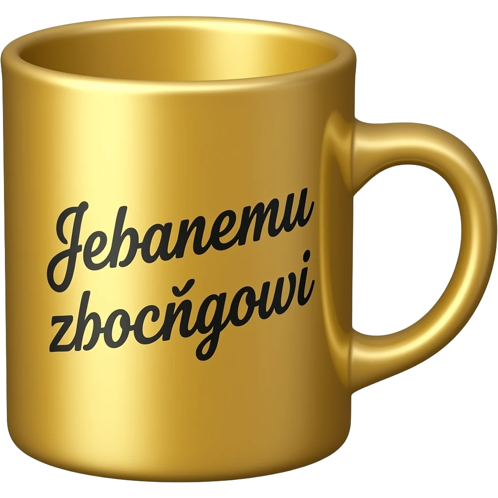 Zĺoty kubek z napisem Jebanemu zboczeńcowi emoji