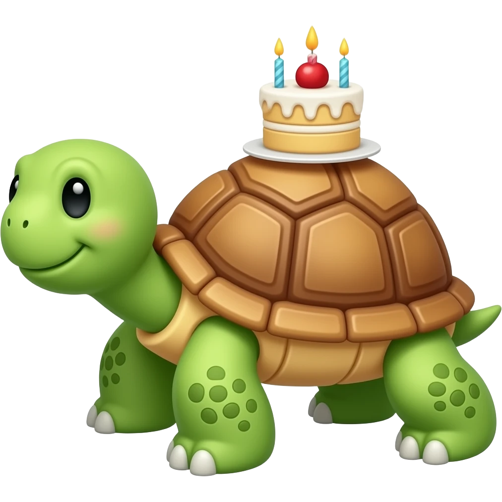 A 🐢 with a 🎂 emoji