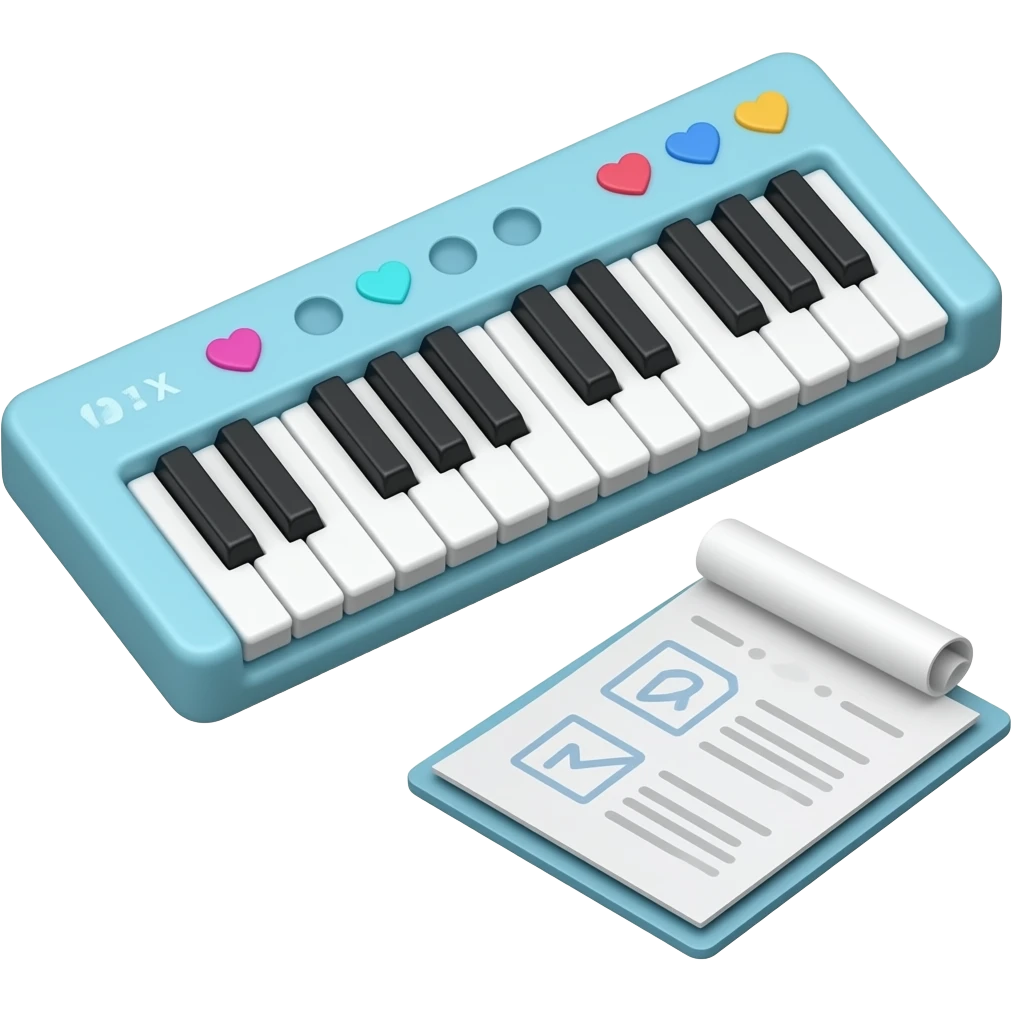 combination of electric keyboard and report, adding to cutest feeling emoji