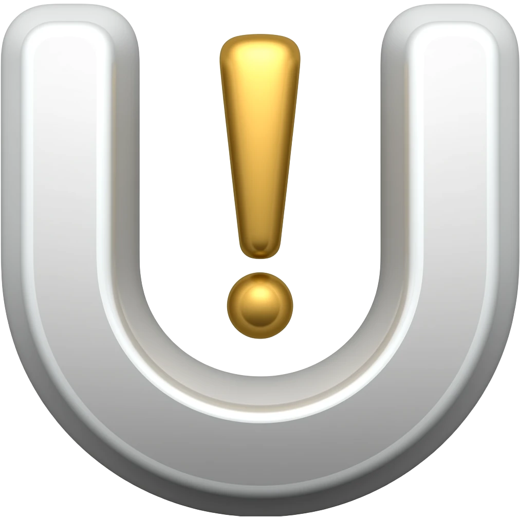 I will give you A sign ❗ your work is that give me modify sign.like that The  ❗ sign should remain in the middle of the slop of U letter like reference image give me a symbol/sing emoji